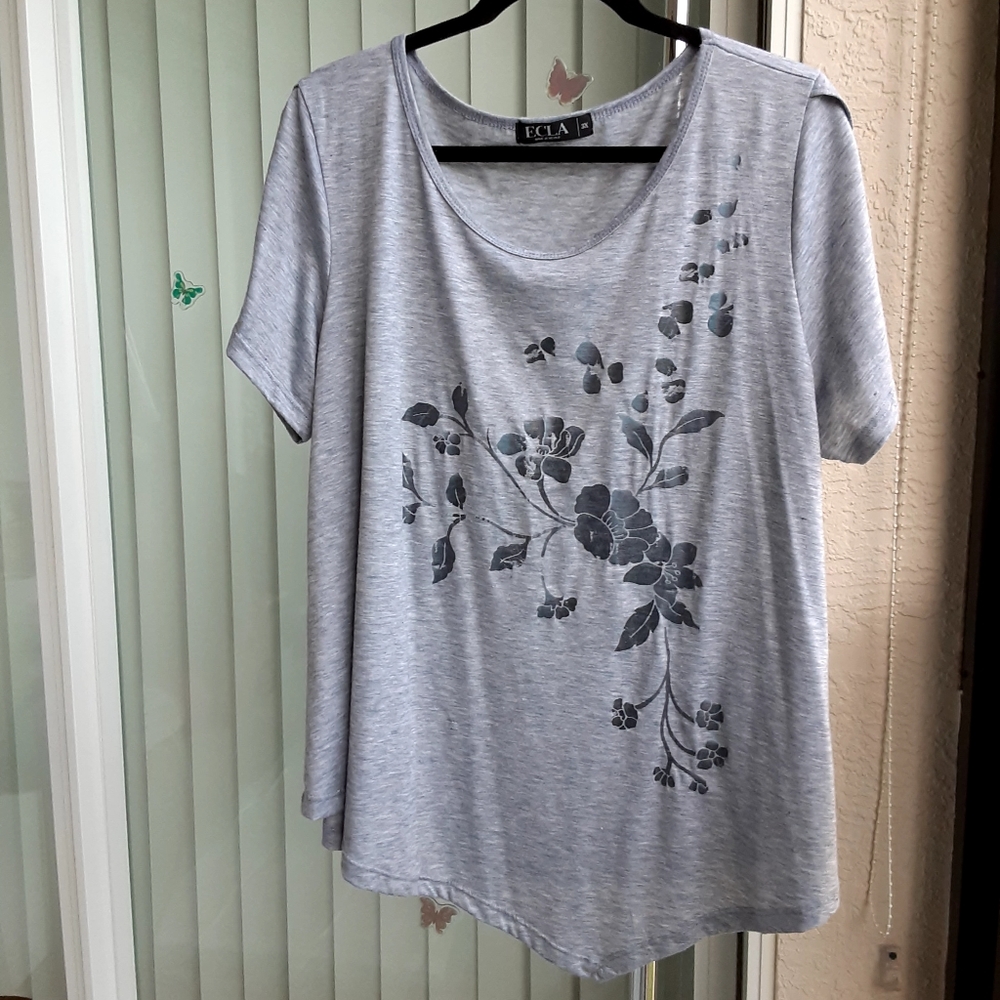Ecla Tee Open Shoulder Short Sleeve, Size 3X